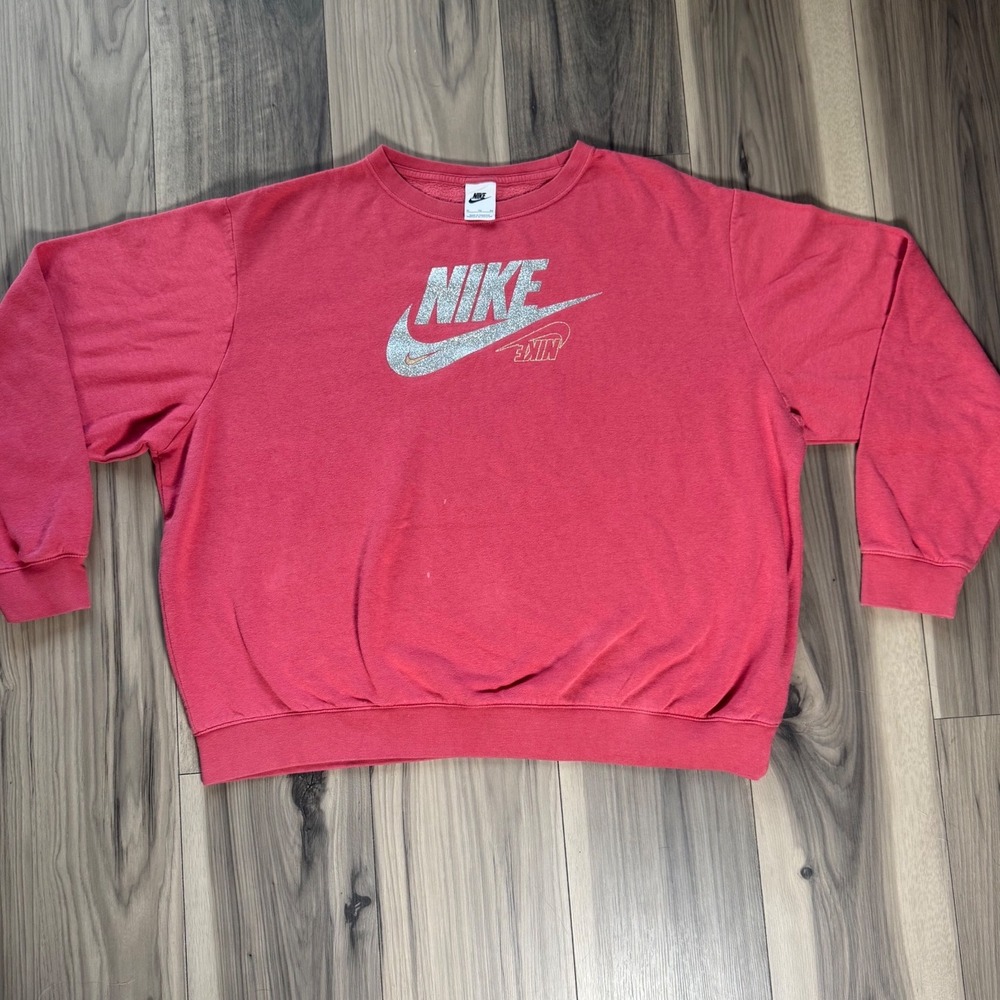 Nike Women XL Pink Glitter Logo Fleece Crewneck Sweatshirt Pullover